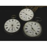 A collection of three pocket watches, to include one with a silver case (AF)