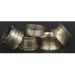 A collection of silver napkin rings, various dates and styles (5) 3¾ozs