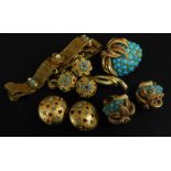 A quantity of vintage jewellery, to include turquoise and red stone set clip-on earrings, with