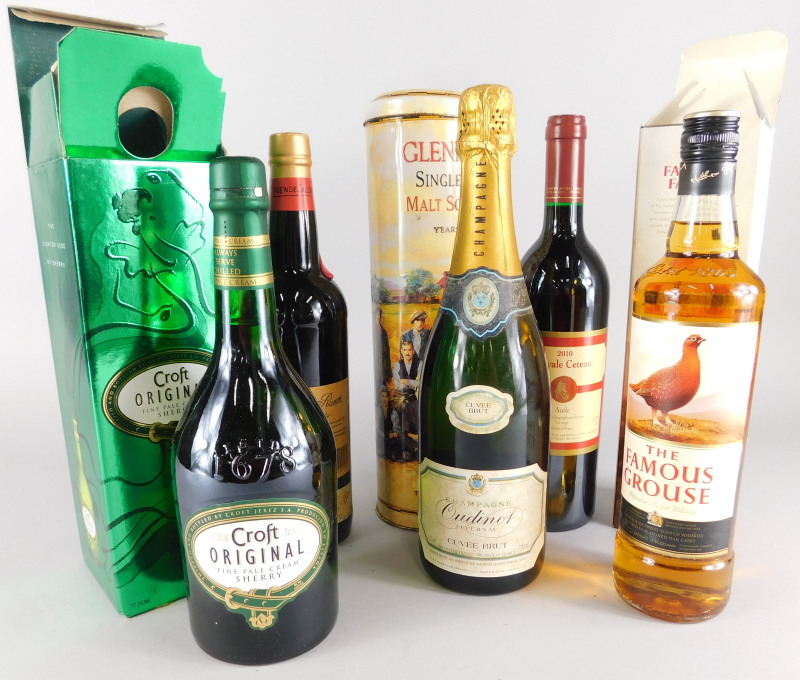 A collection of wine and spirits etc., to include Oudinot Champagne, 2010 Royal Ceteau Aude, 1993