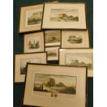 A collection of coloured prints, depicting various scenes, to include Norwich Castle etc.