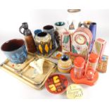 A collection of retro style ceramics, to include German fat lava pieces, a pair of French vases,