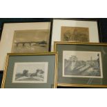 Four various etchings, depicting St Paul's Cathedral, London Bridge etc. (4)