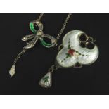 Two items of silver and enamel jewellery, to include a pendant with floral drop and a silver