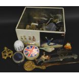 Various collectables, to include miniature Art Nouveau gilt metal mirror, Wade figures, bottle