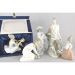 A collection of Spanish porcelain, to include a Lladro figure of a seated shepherd, a young girl