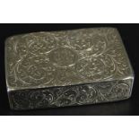 A late Victorian engraved silver snuff box, Birmingham 1887, 1oz, 5.5cm wide