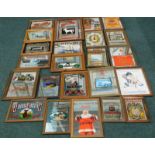 A large quantity of mirrored prints, mainly brewery and motor racing related to include White horse,