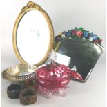 Miscellaneous items, to include a Victorian cranberry tinted bowl and cover, a Barbola type