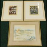 Penny Cox. Regency stripe and china blue, artist signed coloured prints, a pair, 22cm x 17cm, and