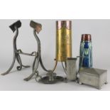 A collection of Arts and Craft style items, to include a copper and brass stand for fire implements,