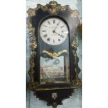A Victorian papier mache wall clock, the circular painted dial bearing name C Pailthorp of Louth,