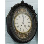 A French ebonised wall clock, the painted dial with Roman numerals, bearing initials S J, within a