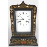 Leroy à Paris. A late 19thC French ebonised and Boulle work mantel clock, the white enamel dial with