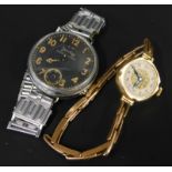 A ladies wrist watch with 9ct watch head, strap gold plated and a wrist watch stamped Princes