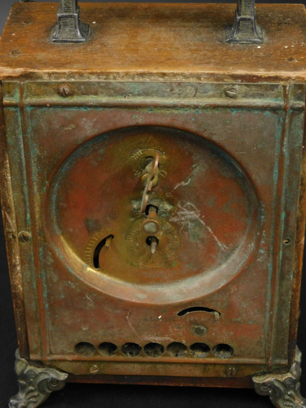 A late 19th/early 20thC French carriage type clock in mahogany case, embellished in silver plated - Bild 2 aus 2