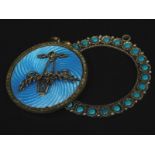 Two items of costume jewellery, to include a turquoise set pendant, white metal stamped 925, and