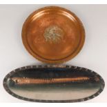Hugh Wallace. An Arts & Crafts style hammered copper and silvered tray, and a Borrowdale hand beaten
