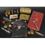 Miscellaneous items, to include a cloisonne match box container, miniature Guinness bottle, gilt