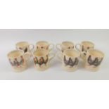 Eight Emma Bridgewater pottery bird mugs, comprising Bantam Cock, Cuckoo, Maran (x3), Legbar,