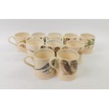 Ten Emma Bridgewater pottery bird mugs, comprising Parakeet, Curlew, Tawny Owl, Goldfinch (x2),