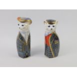 A pair of Royal Crown Derby porcelain Royal Cats paperweights, modelled as Pearly King and Queen, no