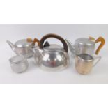 A Picquet ware kettle, with an up and over wooden handle, together with two graduated teapots, cream