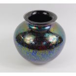 A Royal Brierley Studio lustre glass vase, in iridescent black and blue, 16cm high.