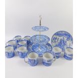 A set of ten Spode blue and white mugs transfer decorated in the Italian pattern, a three tier