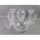 A Royal Brierley cut glass vase, 25.5cm high, fruit bowl, further vases, and a pair of candle