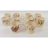 Ten Emma Bridgewater pottery bird mugs, comprising Golden Plover, Woodwick, Fieldfare, Poland,