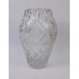 A Webb Corbett cut glass vase, of ovoid form engraved with repeating flower heads, etched mark, 31cm