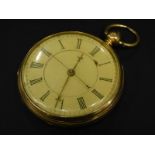 An 18ct gold pocket watch, the movement stamped Joshua Critchleys, 16 St Johns Lane, Liverpool,