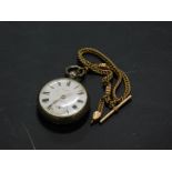 A pocket watch, in silver coloured metal, the enamel dial stamped Fisher and a yellow metal coloured