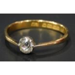 A 22ct gold solitaire ring, set with a single diamond, 2.3g all in