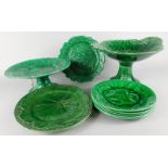 Various green leaf glazed dessert plates, to include Wedgwood etc.