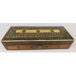 A 19thC Indian ivory and parquetry mosaic glove box, (AF), 27cm wide