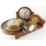 Miscellaneous clocks, etc., to include an Edwardian mantel timepiece in mahogany case and an aneroid