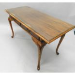 A mahogany serving table, the rectangular top with a bevelled glass, above two frieze draws on