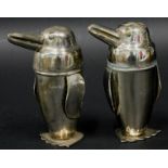 A pair of silver plated Art Deco style novelty pepper pots, each modelled in the form of a penguin