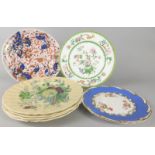 A collection of ceramics to include 19thC and later plates, and two Mason tureen bases