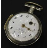 A 19thC French white metal cased pocket watch, the enamel dial stamped St Malo