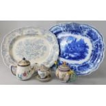 Miscellaneous pottery, to include blue and white meat dishes, two Quimper teapots etc.