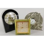 Three small mantel clocks, to include one stamped Imhof, with calendar in onyx case, a Dartington