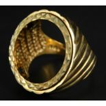 A 9ct gold ring, with mount and setting for coin, 7.9g.