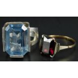 Two dress rings, silver dress ring set with blue paste stone, and a 9ct gold dress ring, set with