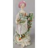 A late 18th/early 19thC Derby porcelain centrepiece base, modelled in the form of a lady carrying