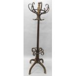 A Thonet bentwood coat stand, on four downswept legs, branded mark to underside, 206cm high