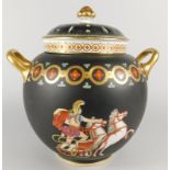 A large Victorian two handled slop bowl, decorated with Greek style figures, chariots etc.,