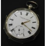 A silver pocket watch, the enamel dial stamped Improve patent English leaver, in engine turned case